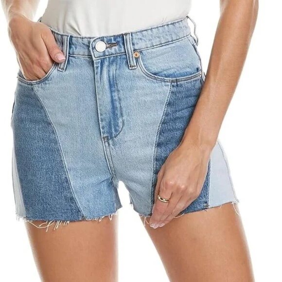Blank NYC Pants - Blank NYC The Reeve High-Rise Ribcage Patchwork Denim Shorts